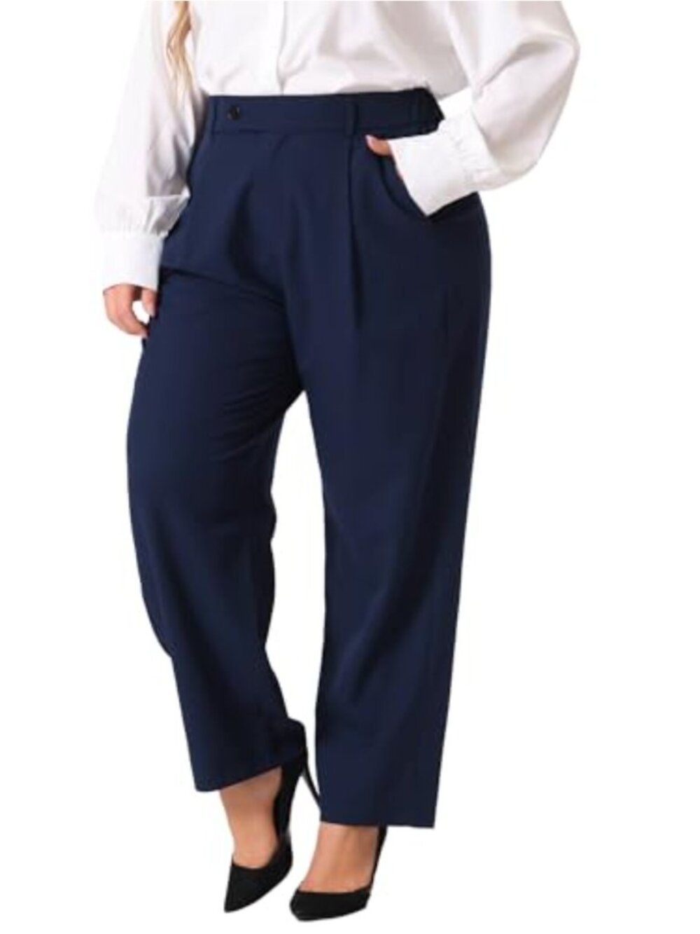 Plus Size High Waist Pleated Wide Leg Straight Work Pants Business Casual